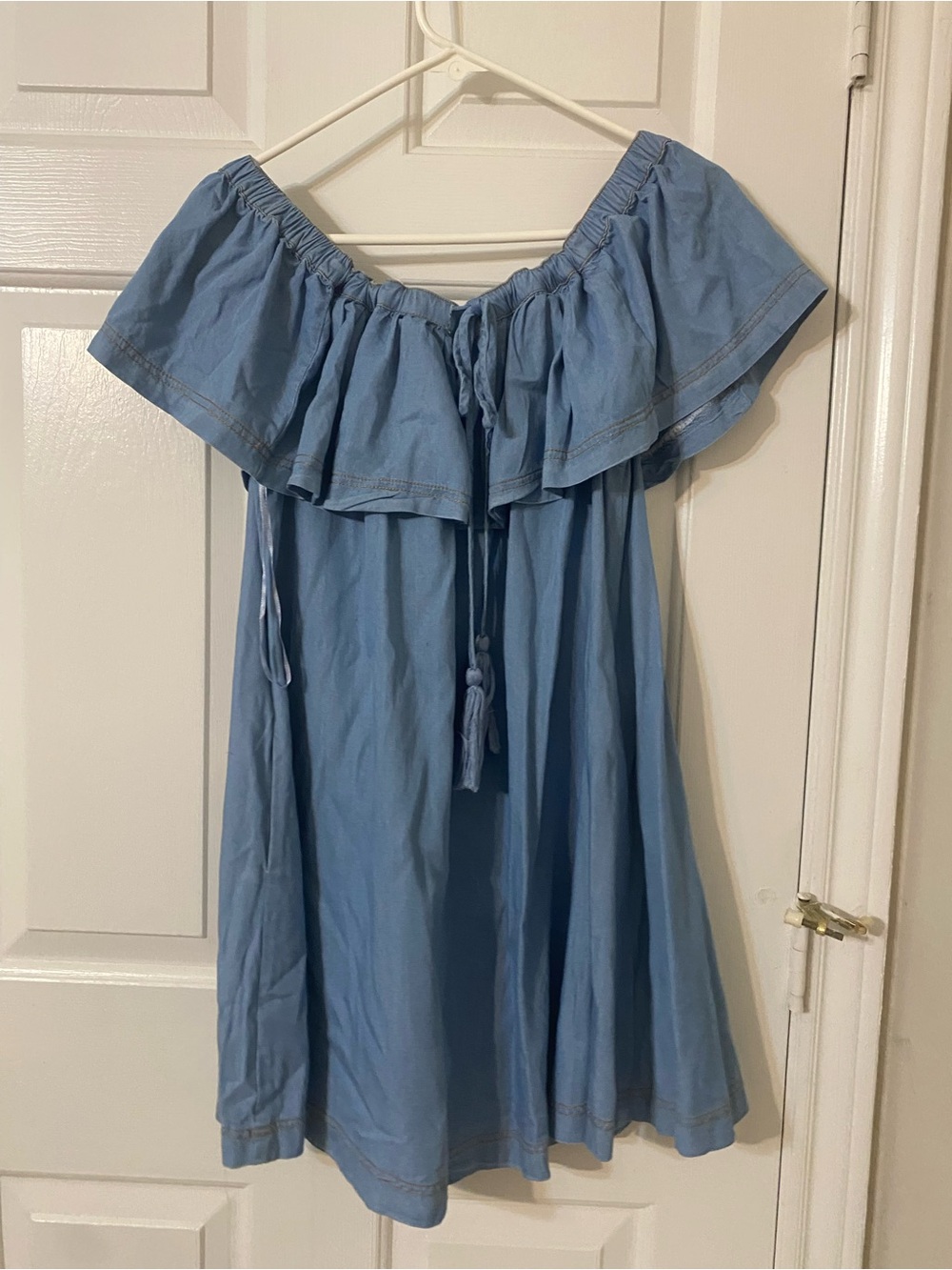 JODIFL Light Blue Chambray Off-Shoulder Dress
